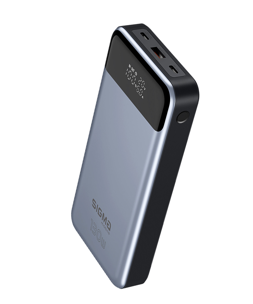 Павербанк Sigma Mobile X-power SI30A7QLX silver (30000mAh, PD130W, LED, безшовна швидка наскрізна зарядка, 21700 Li-pol Cylindrical battery, кабель 100w)